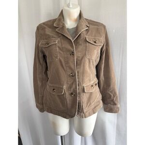 LL Bean Corduroy Field Jacket Women's Size L Tan Barn Coat Utility Farm Country